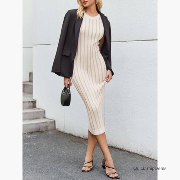Sleeveless Sweater Dress Mock Neck Ribbed Knit Maxi - Picture 2 of 7